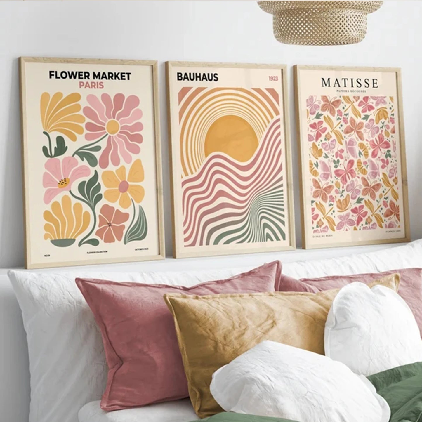 3-Piece Bauhaus Abstract Flower Canvas Wall Art Print Set