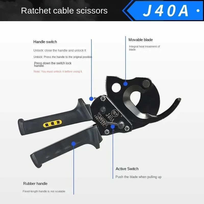 J40A Ratchet Cable Cutter Up to 300mm² | Steel Wire Cutting Tool