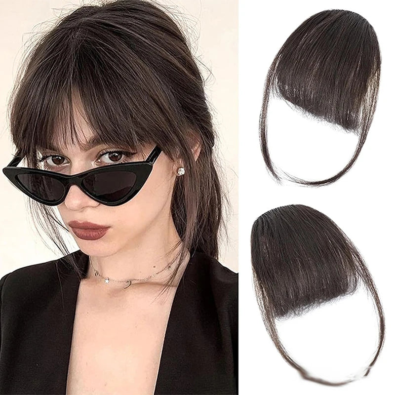 Synthetic Fake Air Bangs Natural Hair Extension Front Fringes Hairpiece Black Brown Clip In Bangs Double Sideburns Hair Styling Peaceful Pleasures Health and Wellness Black Brown 2