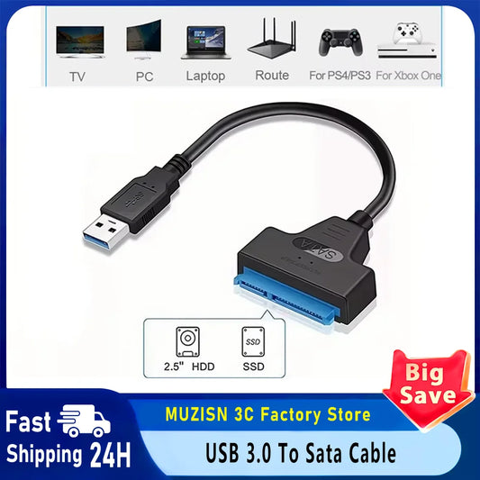 SATA to USB 3.0 Adapter Cable for 2.5" HDD & SSD | 6 Gbps SATA USB Adapter Cable Peaceful Pleasures Health and Wellness