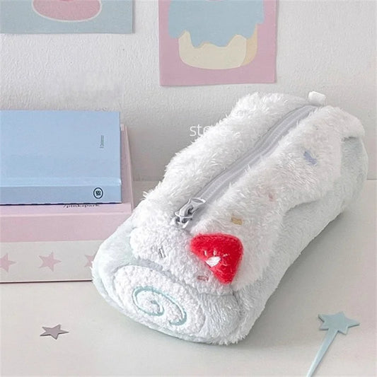 1pc Cream Swiss Roll Plush Pen Bag Cute High Beauty Student Large Capacity Desktop Stationery Box Pen Bag Peaceful Pleasures Health and Wellness