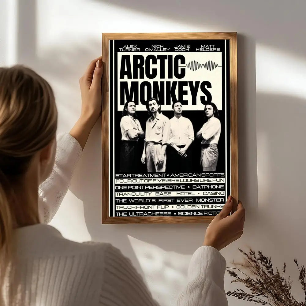 Band A-Arctic Monkeys Poster HD Self Adhesive Waterproof Wall Art Ideal for Home Office Dorm Bedroom Great Gift Peaceful Pleasures Health and Wellness White2 15X20cmNoframe