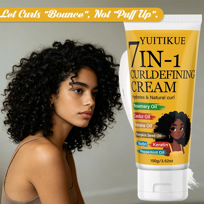 YUITIKUE 7-in-1 Curl Defining Cream with Rosemary Castor Batana Oil 100g Hydrates Natural Curl Hair Care Peaceful Pleasures Health and Wellness