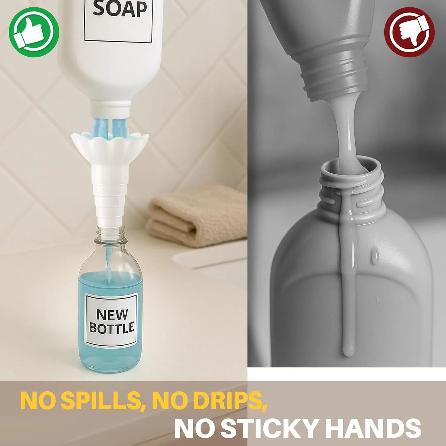 Universal Bottle Emptying Kit - Reusable Liquid Transfer Connector with No Waste Funnel Adapter, Compatible with Soap, Shampoo Peaceful Pleasures Health and Wellness