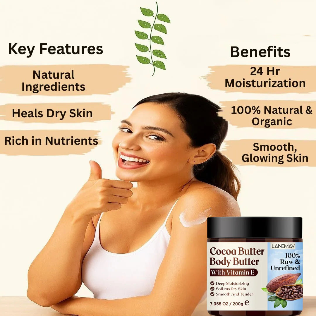 200g/7.05OZCocoa butter 100% RawUltra-Moisturizing Butter to Deeply Hydrate & Condition Skin, Promotes Smooth Skin Tone&Texture Peaceful Pleasures Health and Wellness