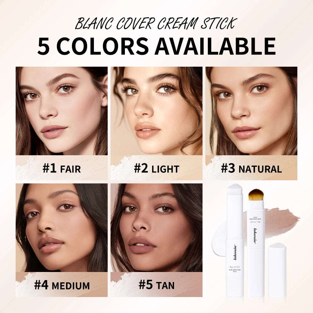 Color Changing Foundation Stick Korean Cover Cream Stick High Coverage Waterproof Dual-Ended with Brush Base Makeup Peaceful Pleasures Health and Wellness