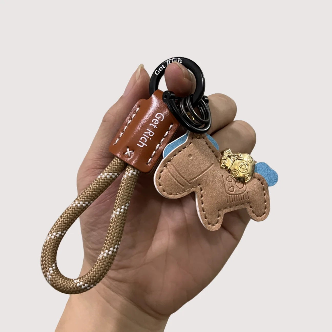 Money Soon Handmade Leather Keychain | Cute Couple Gift Leather Keychain Peaceful Pleasures Health and Wellness Brown