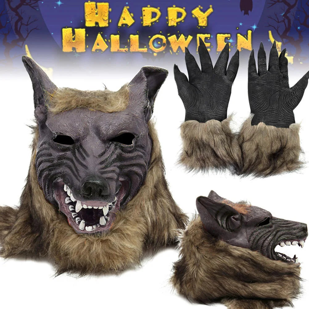 Halloween Theme Wolf Gloves and Mask Halloween Wolf Cosplay Costume Props for Holiday Birthday Gift Peaceful Pleasures Health and Wellness