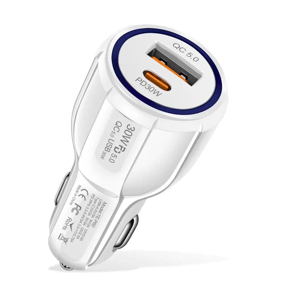 60W Dual-Port QC5.0 + PD Car Charger | Fast Charging USB Car Charger Peaceful Pleasures Health and Wellness B
