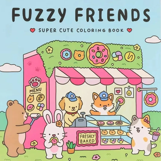 FUZZY FRIENDS Adult Coloring Book Adorable Creatures Cozy Hygge Peaceful Pleasures Health and Wellness