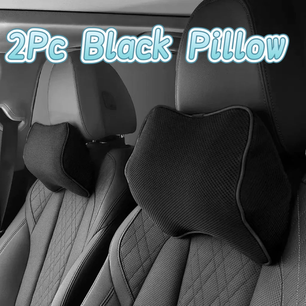Memory Foam Car Neck Pillow & Lumbar Back Support Set | 3D Cervical & Spine Support – Breathable, Adjustable