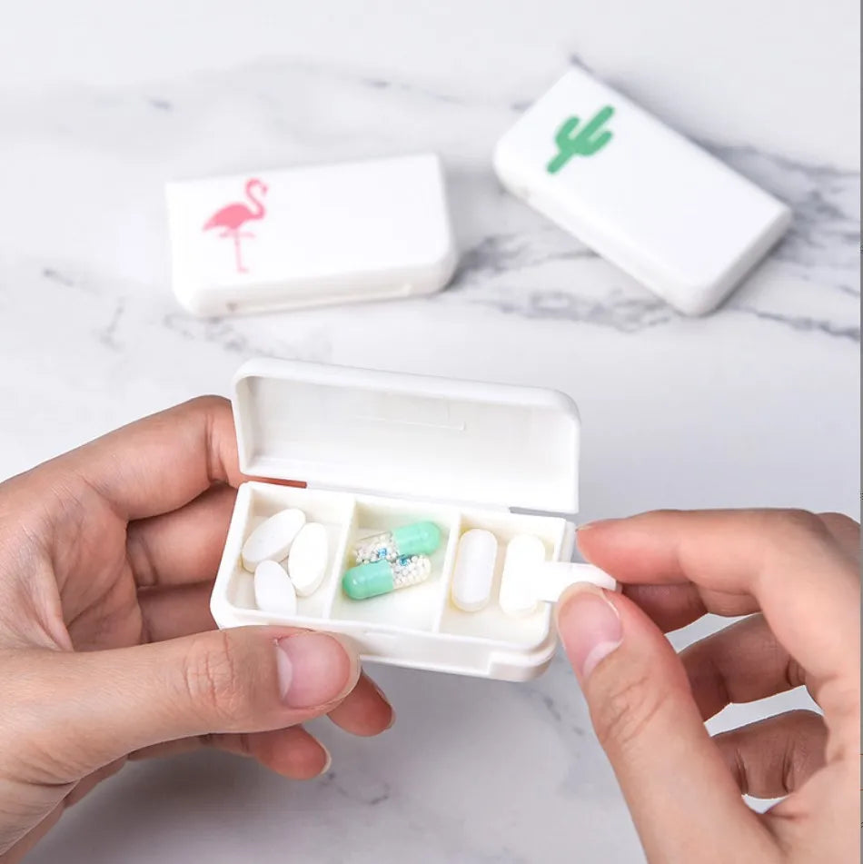 3-Grid Mini Pill Box Organizer | Cute Cactus Portable Case