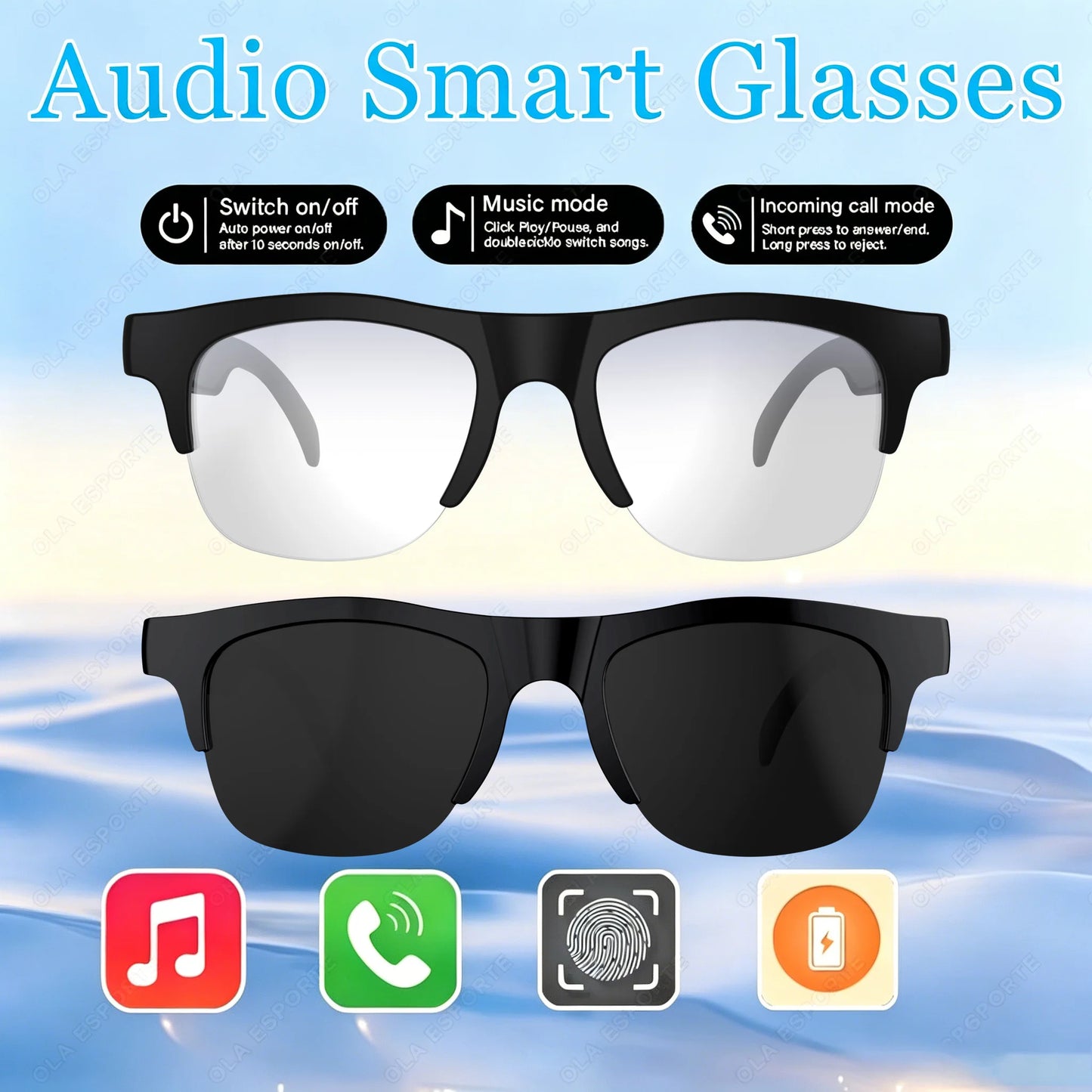 2026 Trending Smart Glasses Wireless Bluetooth Call IP4 Waterproof Outdoor Sport Sunglasses Music Control High Sound Quality Men Peaceful Pleasures Health and Wellness 1Bk-Bk1Bk-Wh