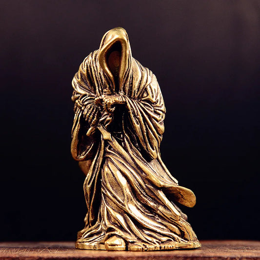Brass Holy Death Statue Standing Religious Decorative Figurine Grim Peaceful Pleasures Health and Wellness