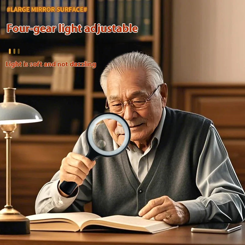 Magnifying Mirror for Elderly Readers, Rechargeable Handheld with Light, Student Observation Gift Peaceful Pleasures Health and Wellness
