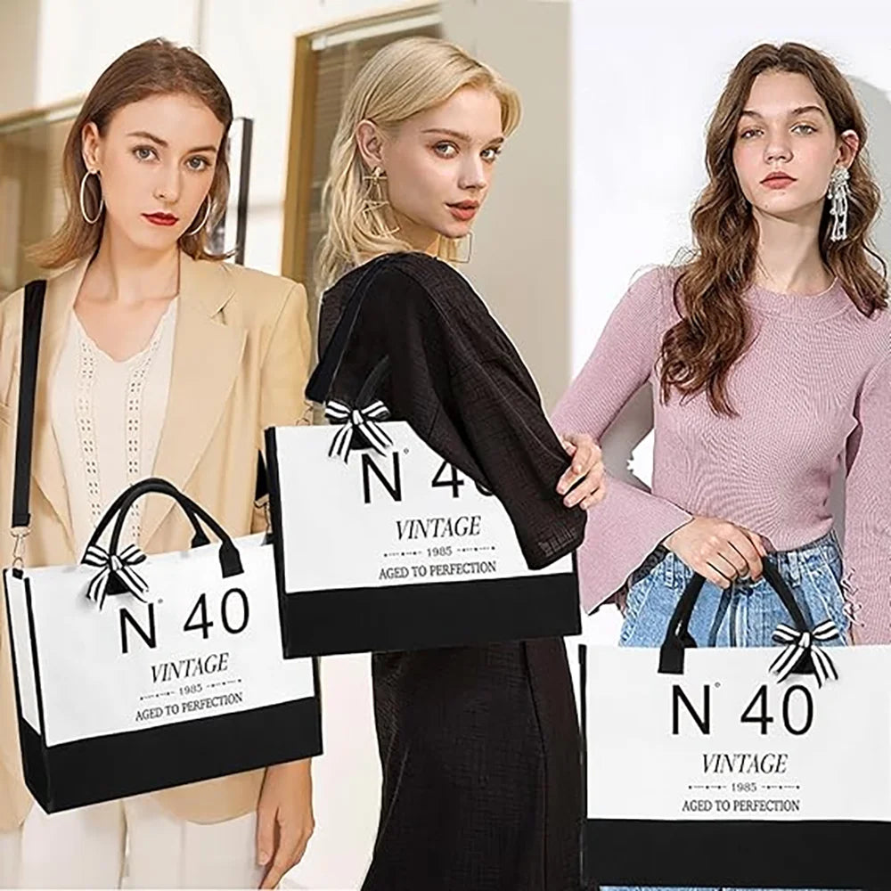 40th Birthday Canvas Tote & Cosmetic Bag Gift Set for Her Birthday Gift Tote Set Peaceful Pleasures Health and Wellness