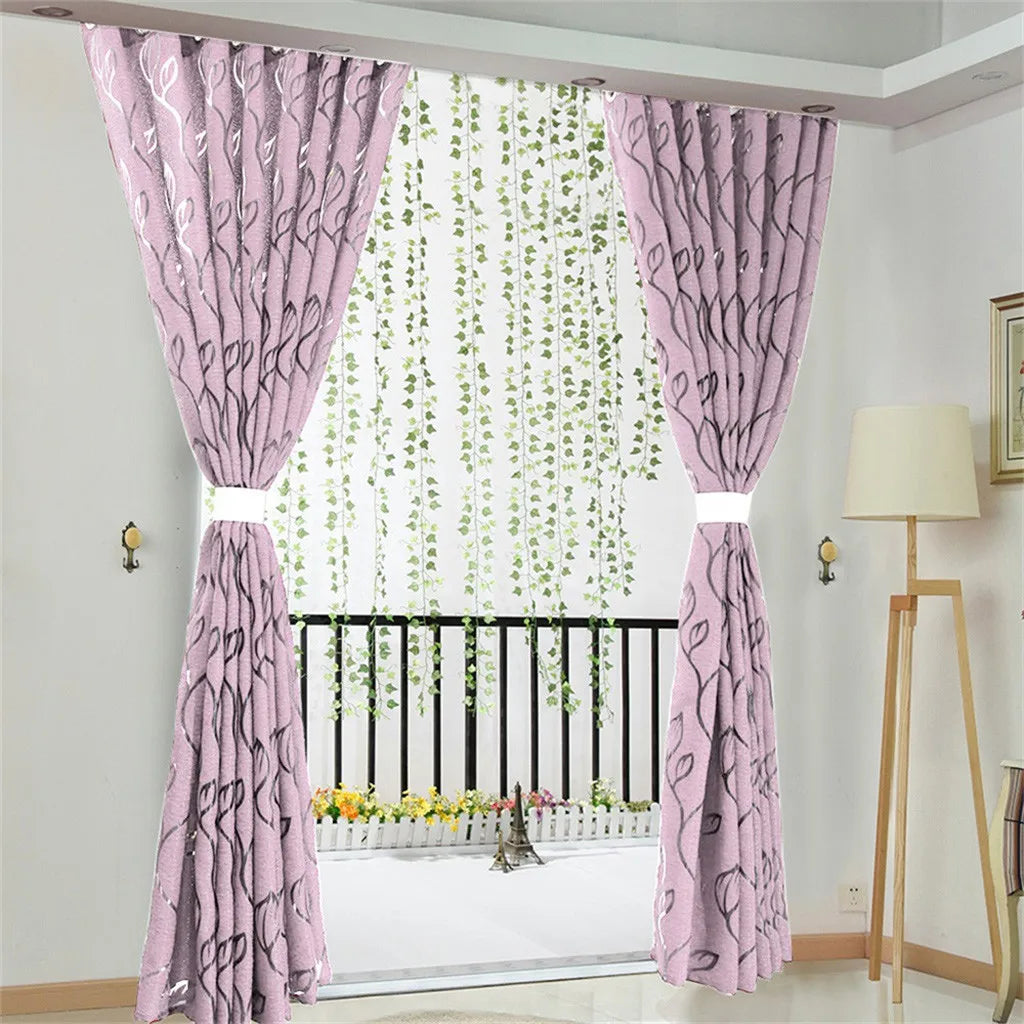 Vines Leaves Tulle Sheer Curtain Panel | Scarf Valance for Home