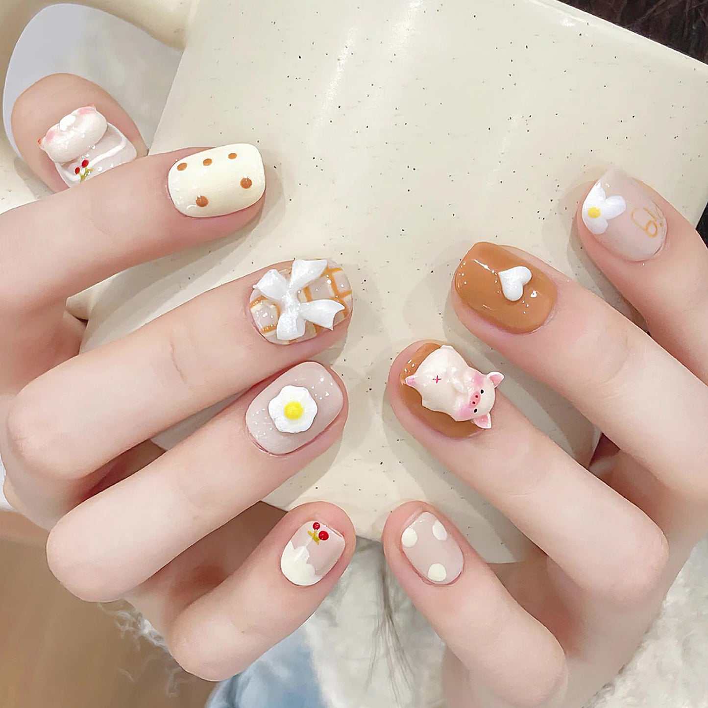 YADORNOS Cute Short Press On Nails – Cartoon Fake Nail Set 10pc