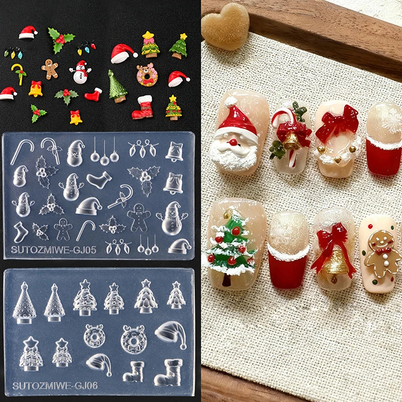 3D Silicone Nail Mold For DIY Nail Art Christmas Tree Snowman Bell Gingerbread Man Transparent Design Template Manicure Tool Peaceful Pleasures Health and Wellness