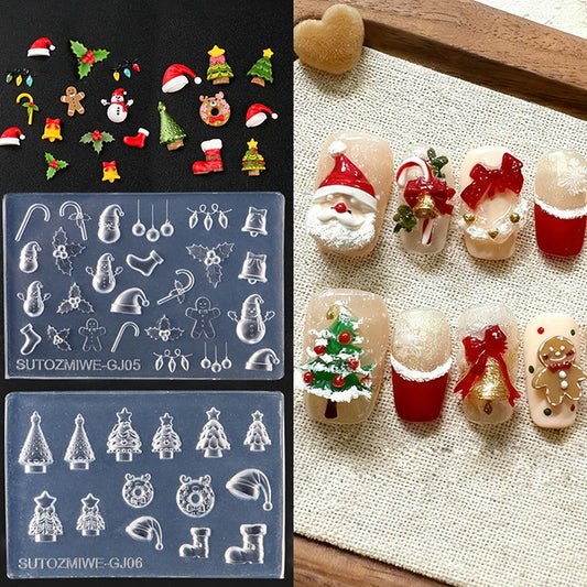 3D Silicone Nail Mold For DIY Nail Art Christmas Tree Snowman Bell Gingerbread Man Transparent Design Template Manicure Tool Peaceful Pleasures Health and Wellness