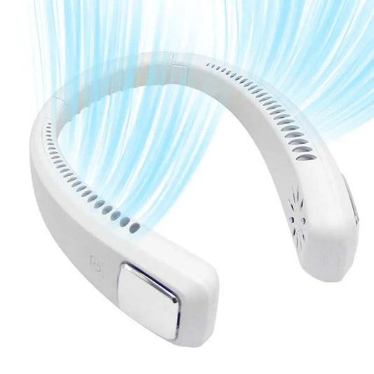 Bladeless Hanging Hand Fans USB Rechargeable Leafless Mini Neck Fan Battery Plastic Air Cooling Fan White Peaceful Pleasures Health and Wellness