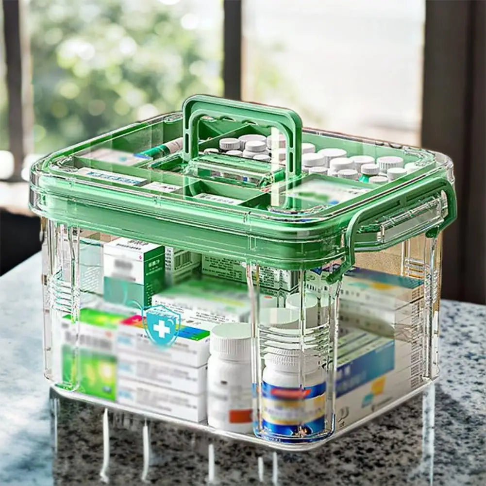 Transparent Plastic Medicine Storage Box with Tray Portable First Aid Organizer Multipurpose Family Emergency OrganizevBox Peaceful Pleasures Health and Wellness