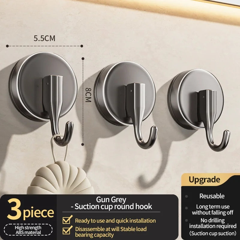 No-Drill Suction Cup Wall Hooks | Bathroom & Kitchen (1–3 Hooks)