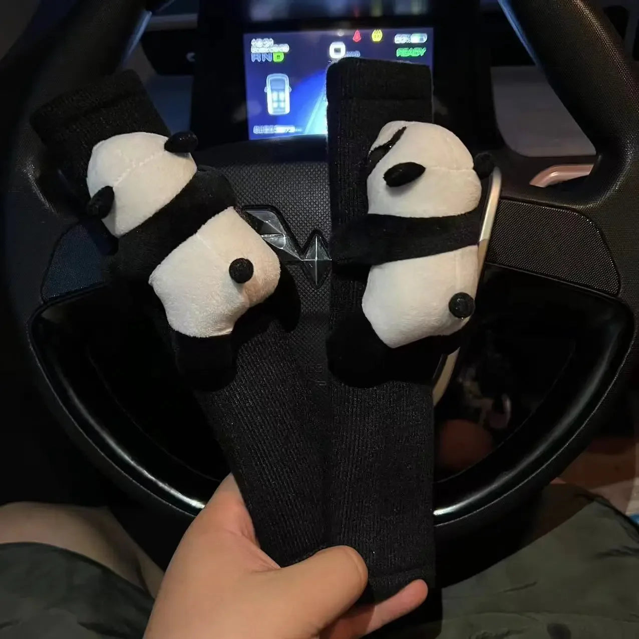 Automobile Safety Belt Decoration Cartoon Panda Safety Belt Shoulder Pad Plush Automobile Accessories Car Decorations Peaceful Pleasures Health and Wellness