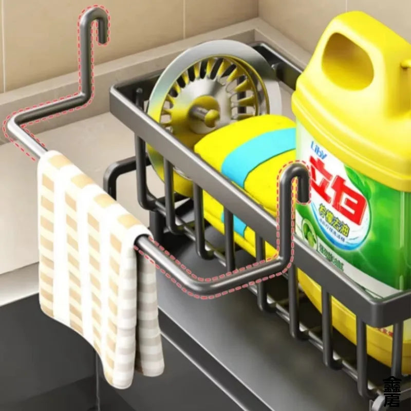 Kitchen Sink Caddy Organizer – Sponge, Soap & Towel Bar Rack