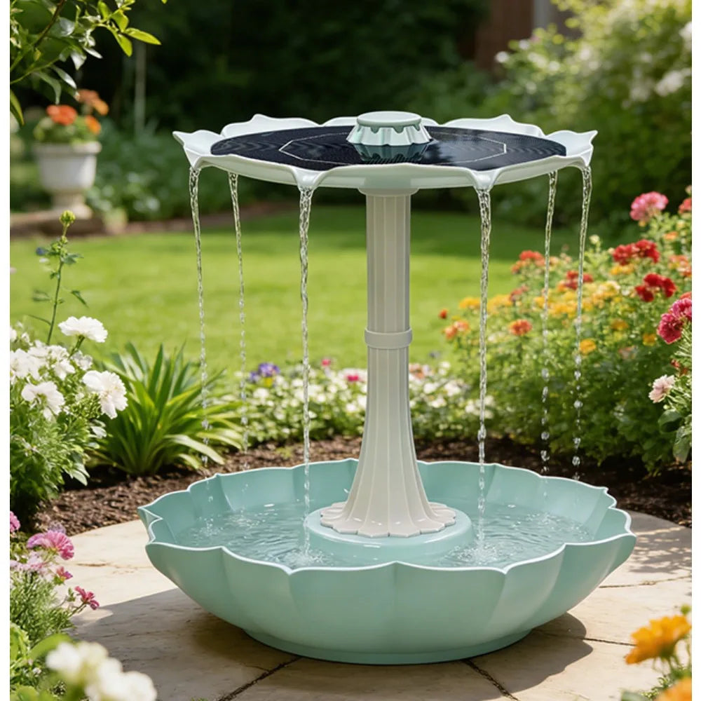 2.8W Solar Fountain Dual-Tier Bird Bath & Garden Feeder