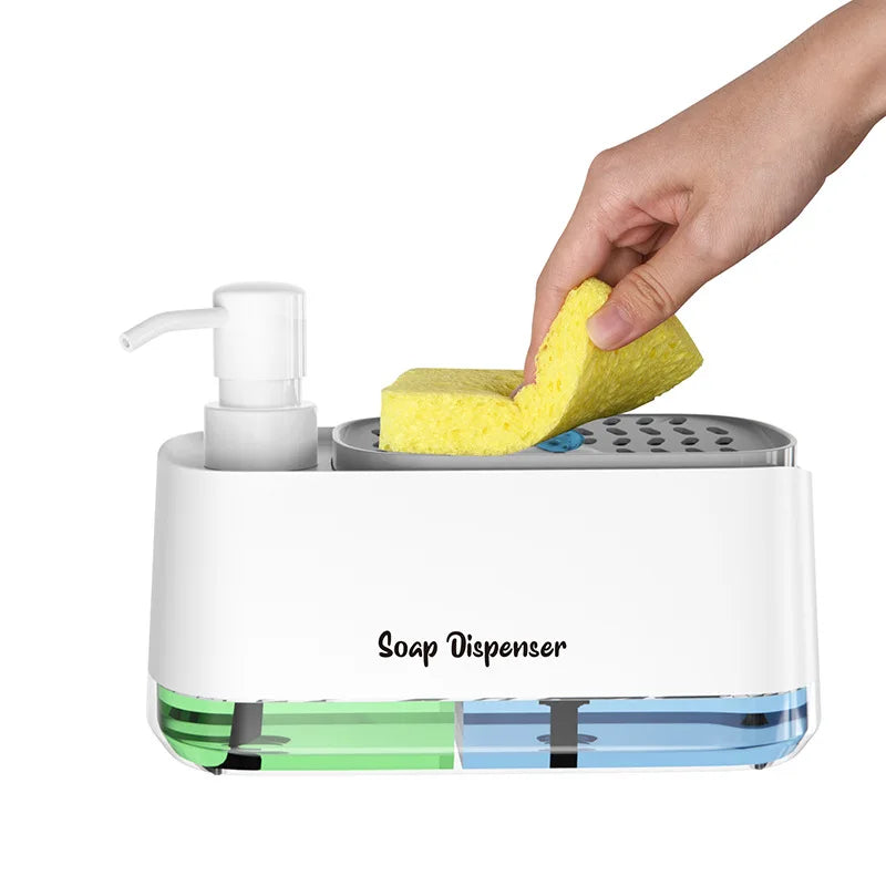 Dual Soap Dispenser with Sponge And Dishcloth Holder Kitchen Hand Dish Soap Dispenser with Tray Multi-Functional Kitchen Soap Peaceful Pleasures Health and Wellness