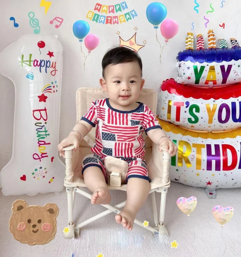 3 Tier Birthday Cake Candle Stripe Polka Dot Foil Balloons Party
