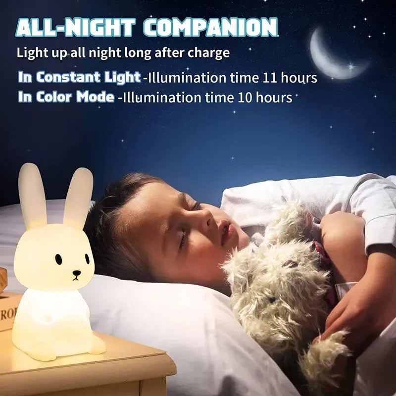 GGbingo Silicone Rabbit LED Night Light Touch Sensor Table Lamp Cute Animal Bedroom Decor Gift for Kids Baby Child Home Peaceful Pleasures Health and Wellness