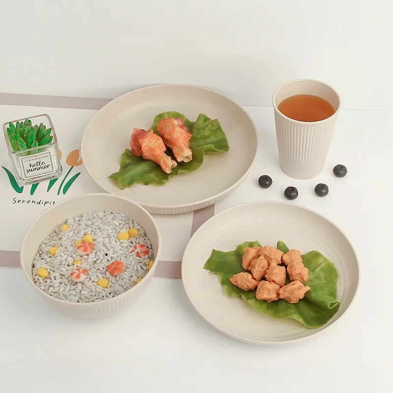 4/8/16pcs Plastic Dinnerware Set Reusable Cup Plate and Bowl Set Suitable for Camper Camping Picnic Dormitory Beige Peaceful Pleasures Health and Wellness