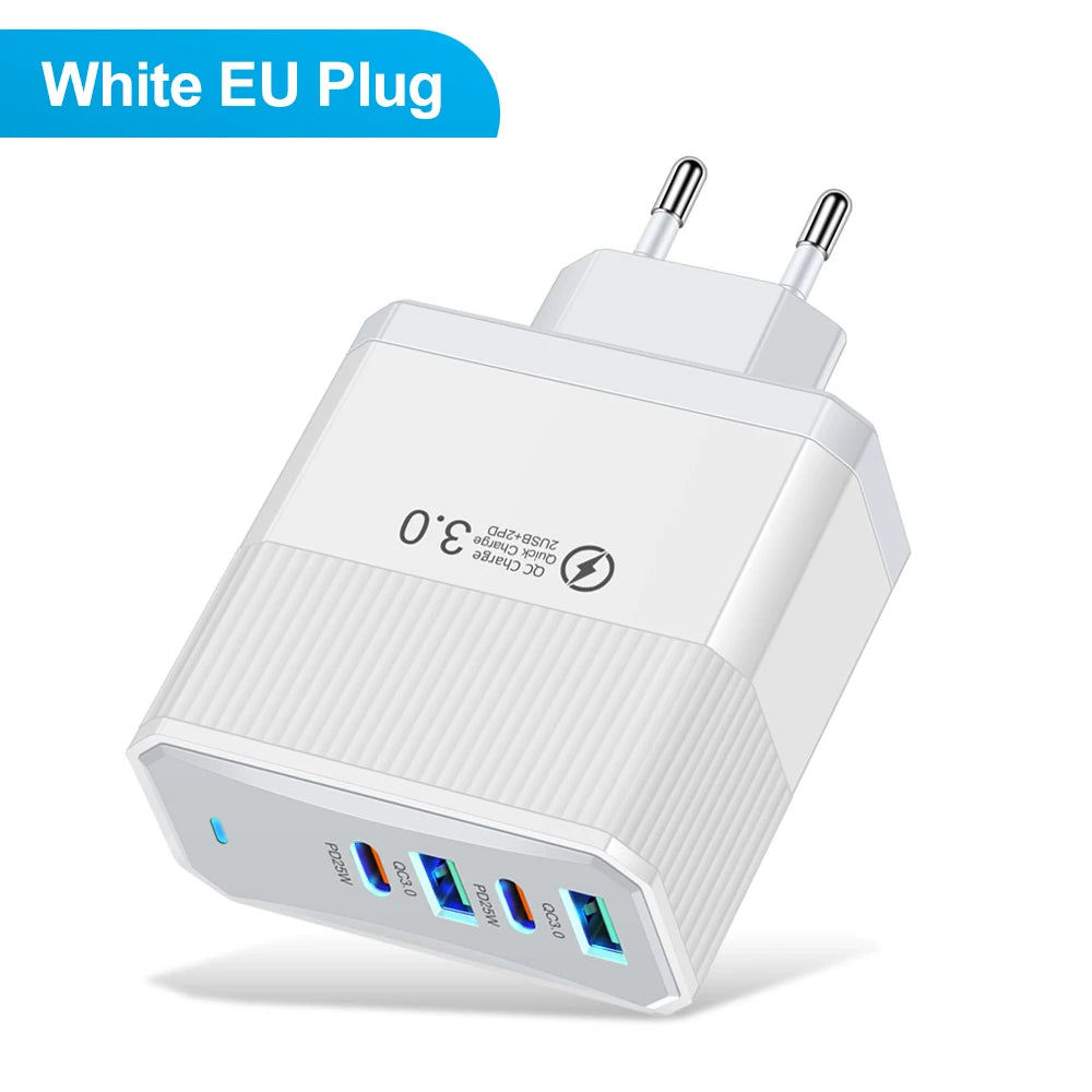 4-in-1 100W Fast Charger | 4-Port USB-C PD & QC3.0 Wall Adapter Peaceful Pleasures Health and Wellness EU White