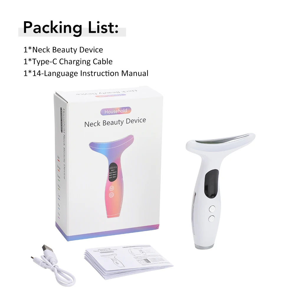 7in1 Neck Face Beauty Device Photon Neck Face Lifting Massager Reduce Double Chin Skin Tightening Facial Massager Skincare Tool Peaceful Pleasures Health and Wellness WHITE