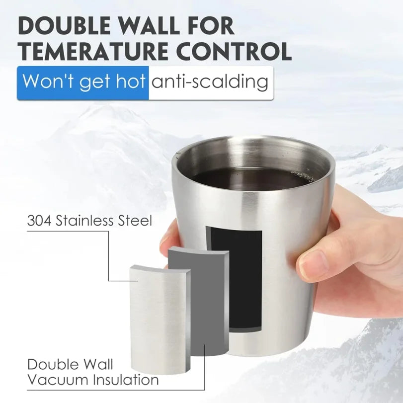 304 Stainless Steel Double Wall Stackable Camping Mugs Set of 4