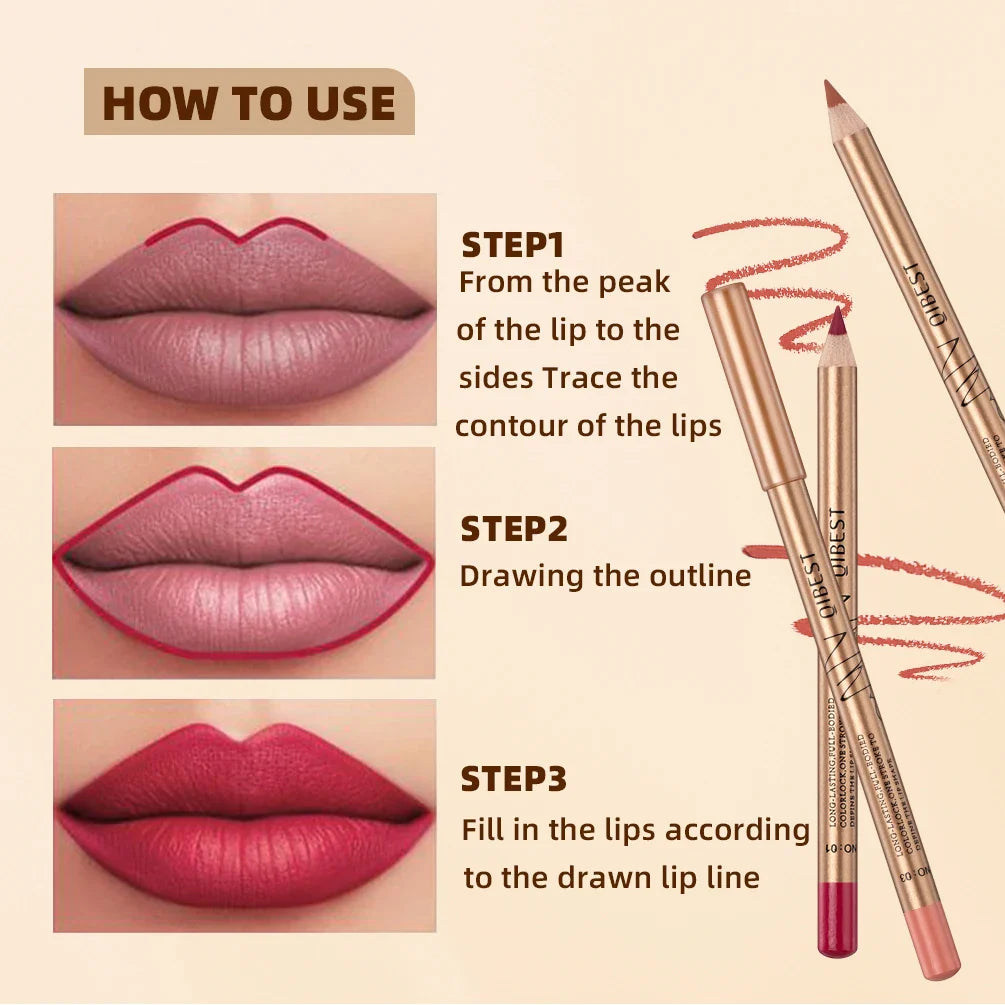 QiBest 12-Color Matte Waterproof Lip Liner Pencil Set