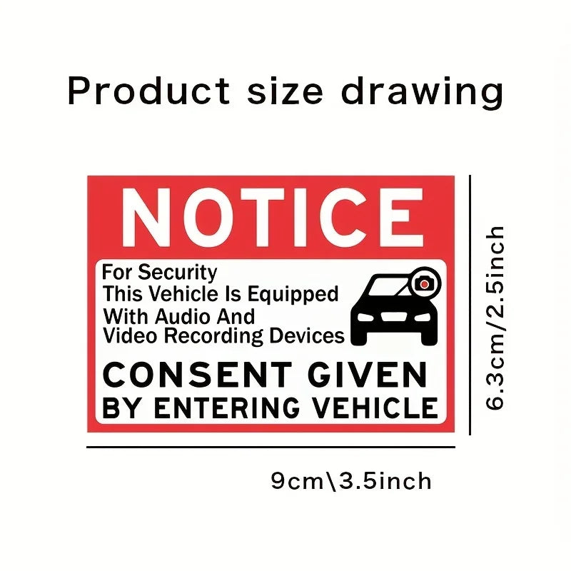 6pcs/set Notice Vehicle Is Equipped With Audio And Video Recording Devices Consent By Entering Car Sticker Peaceful Pleasures Health and Wellness