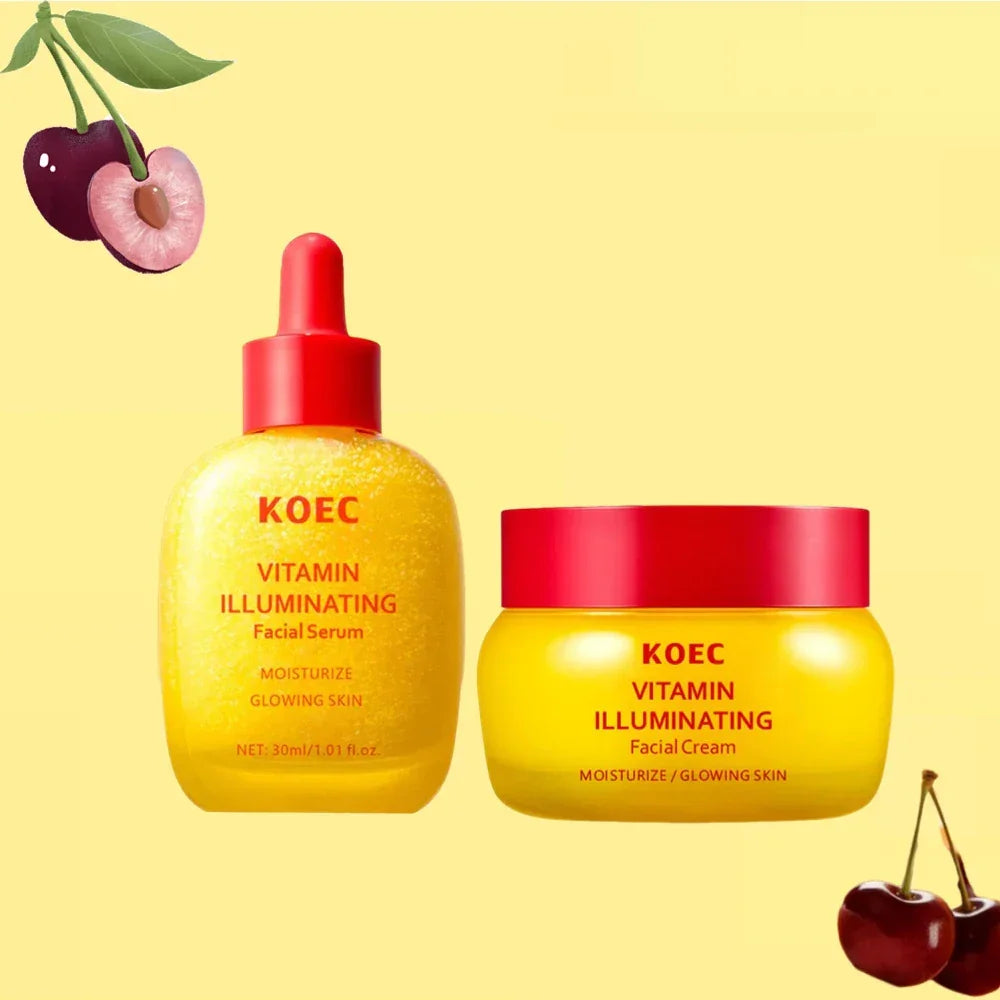 KOEC BAKUCHIOL Plumping & Vitamin Illuminating Skin Care Set, Cream & Serum, Firming Moisturizing Glowing For All Skin Types Peaceful Pleasures Health and Wellness Vitamin 2pcs Kit