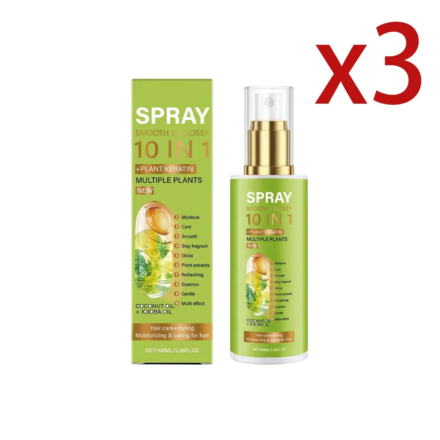 Plant Keratin Hair Care Spray Deep Moisturizing Improve Damaged Hair Quality Relieve Dryness Gloss Nourishing Hair Essence Spray Peaceful Pleasures Health and Wellness 3x100ml