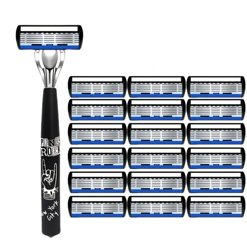 6-Blade Manual Safety Razor | Replaceable Head | Men & Women