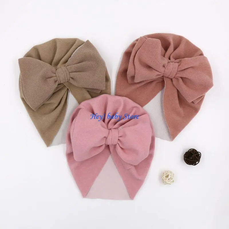 Baby Girl Big Bow Turban Hat | Newborn Photo Prop Beanie