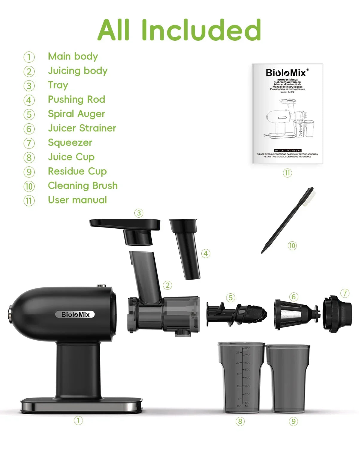 BioloMix Cold Press Juicer – Reverse Function, High Yield, Easy Clean Juicer BioloMix