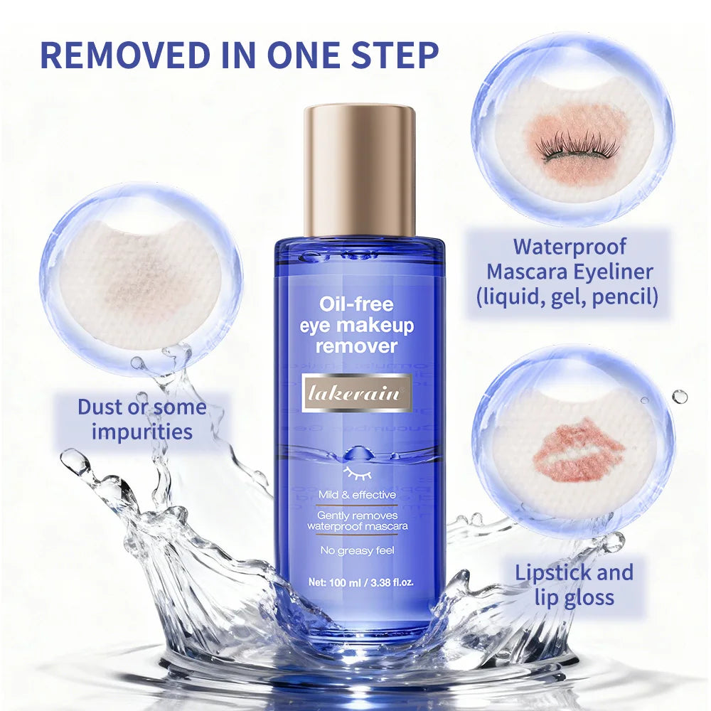 Lakerain Eye Makeup Remover 100ml Oil-Free Soothing Ingredients Gently Dissolves Eye Makeup No Stinging Safe for Sensitive Eyes Peaceful Pleasures Health and Wellness