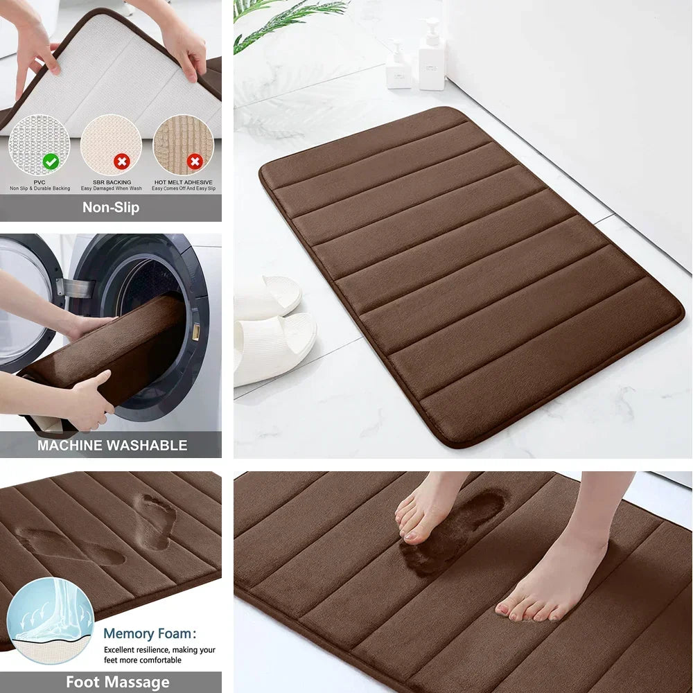 3Pc Sets Bath Mats Non Slip Memory Foam Bathroom Soft Rugs Water Absorption Dry Fast Bath Mat Machine Washable For Home Floor Peaceful Pleasures Health and Wellness