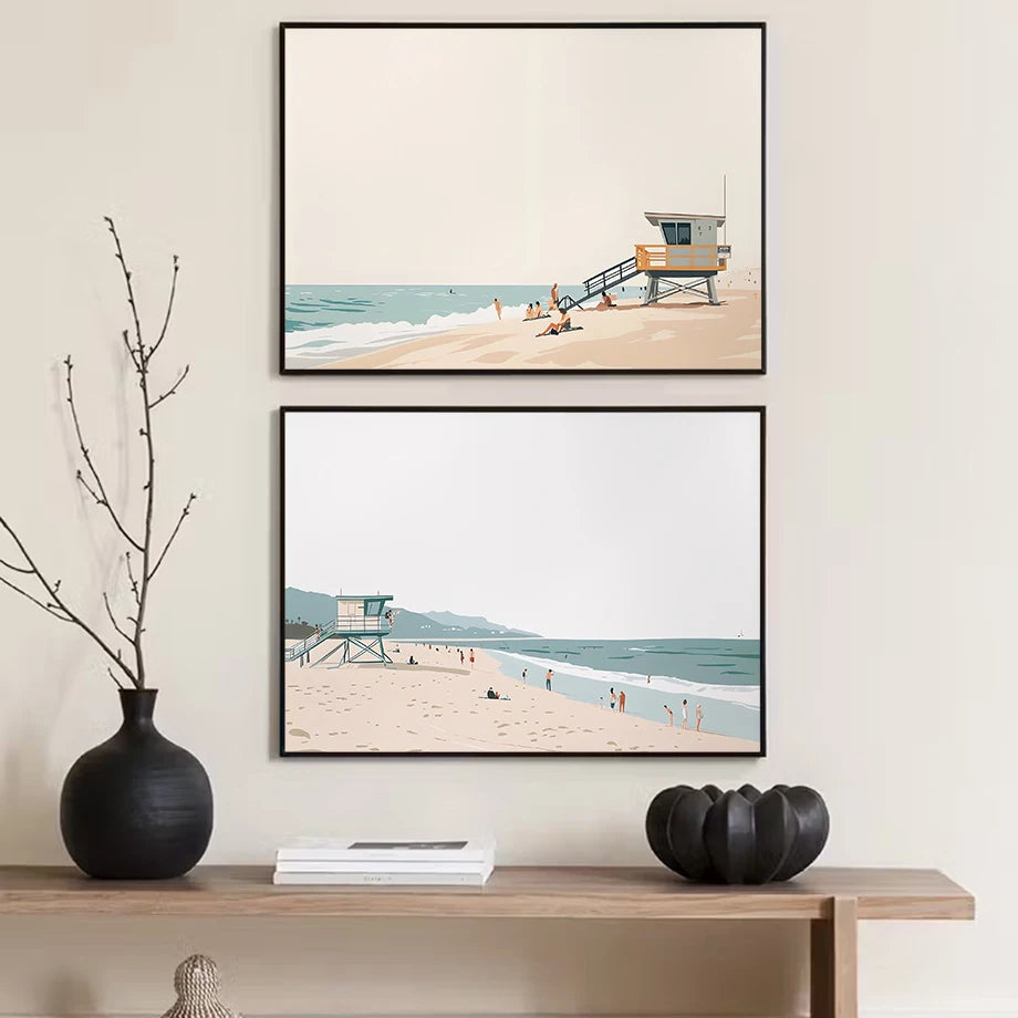 Watercolor Beach Holiday Canvas Wall Art | Nordic Poster