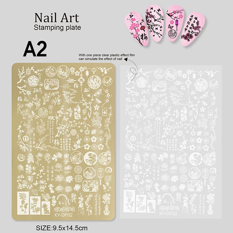 Large Gold Nail Stamping Plates Butterfly Flower Bamboo Forest Pattern Stainless Steel Stencil Nail Art Stamps Template Peaceful Pleasures Health and Wellness A2