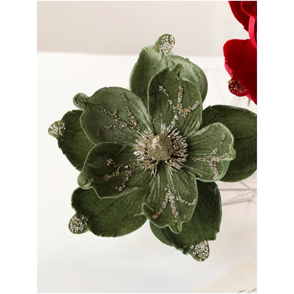 Christmas Artificial Magnolia Flower | Velvet Festive Home Decor