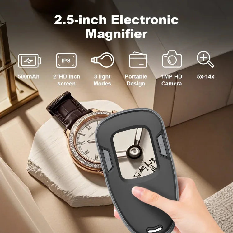 Ultra-Light Portable Electronic Magnifying Glass 5X-14X Three-Speed Zoom Purple Light Checking Coin Khanbao Hd Detector Peaceful Pleasures Health and Wellness